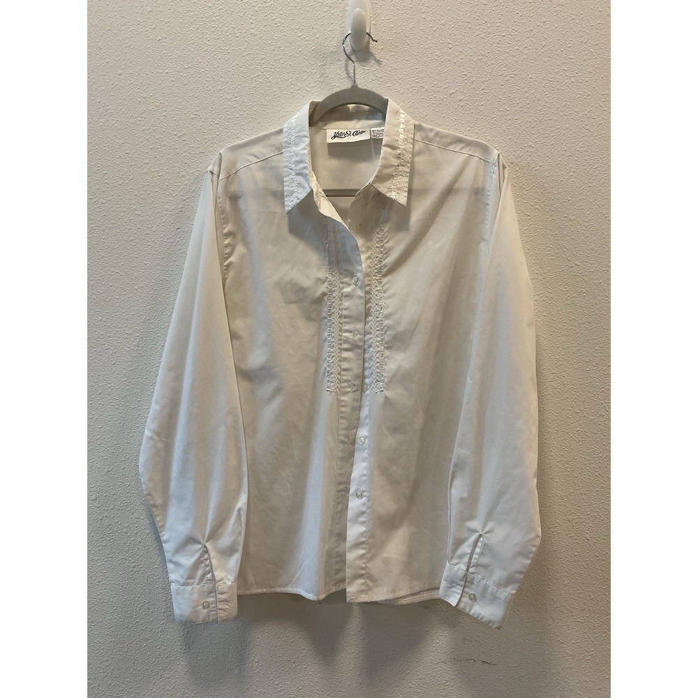 Yves St Clair Vintage Blouse Women's Lace Button Detail Size 12 Ivory‎ White
